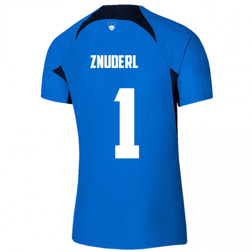 Kids Football Slovenia Tai Znuderl #1 Blue Away Jersey 24-26 T-Shirt Uk