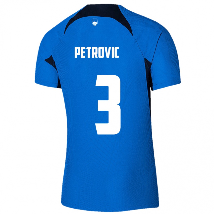 Kids Football Slovenia Zan Petrovic #3 Blue Away Jersey 24-26 T-Shirt Uk