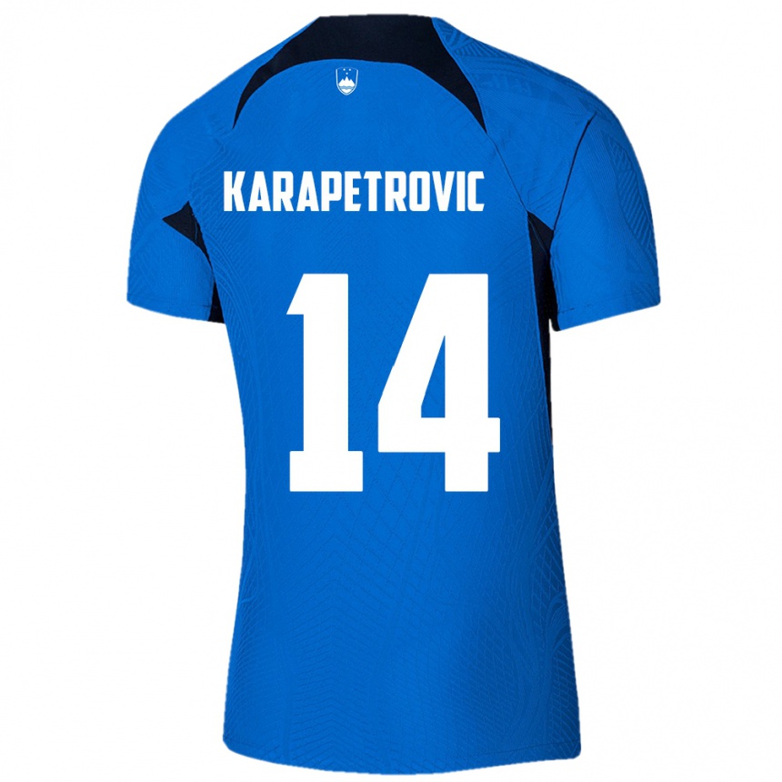 Kids Football Slovenia Luka Karapetrovic #14 Blue Away Jersey 24-26 T-Shirt Uk