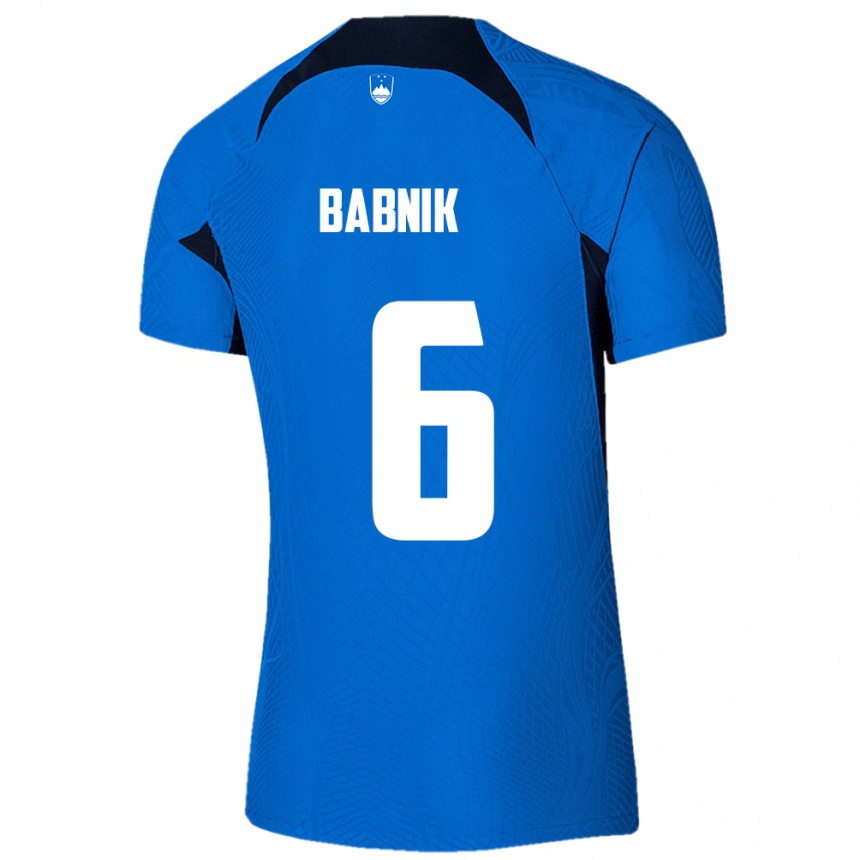 Kids Football Slovenia Nika Babnik #6 Blue Away Jersey 24-26 T-Shirt Uk