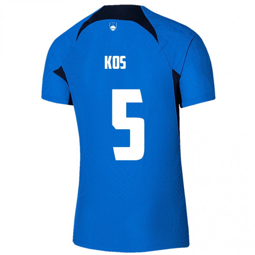 Kids Football Slovenia Evelina Kos #5 Blue Away Jersey 24-26 T-Shirt Uk