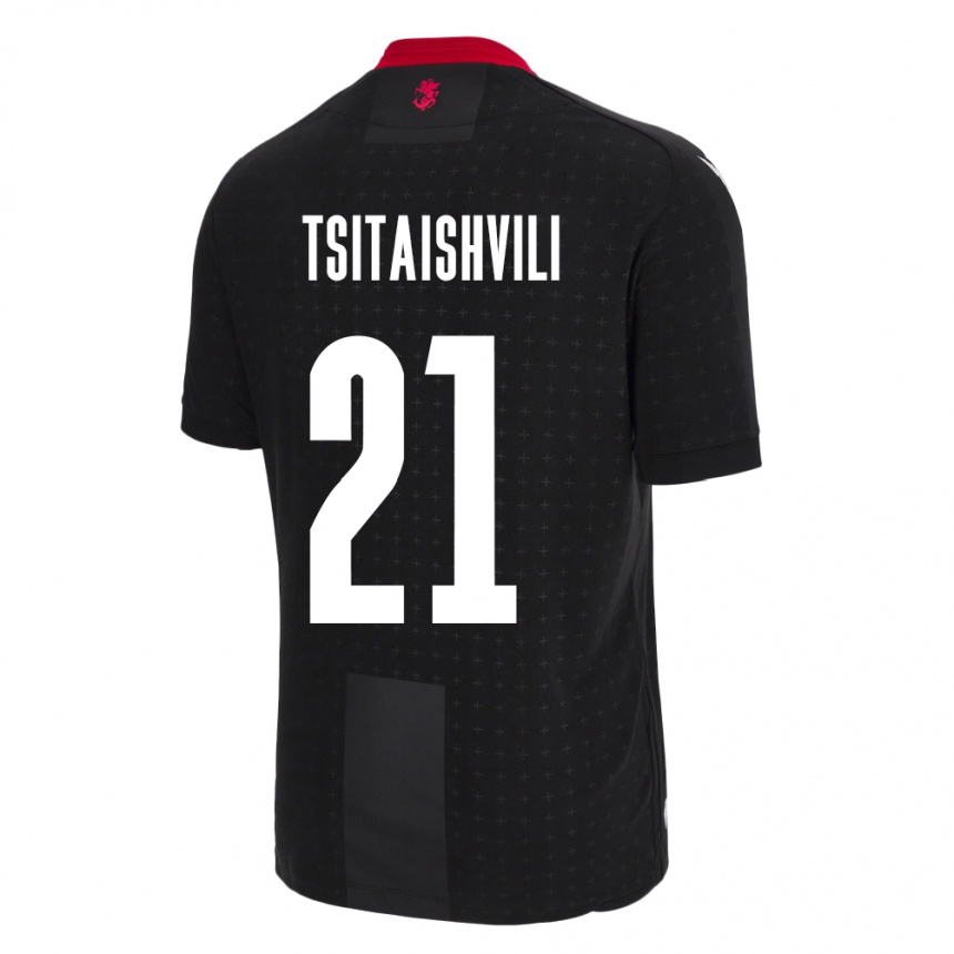 Kids Football Georgia Georgiy Tsitaishvili #21 Black Away Jersey 24-26 T-Shirt Uk