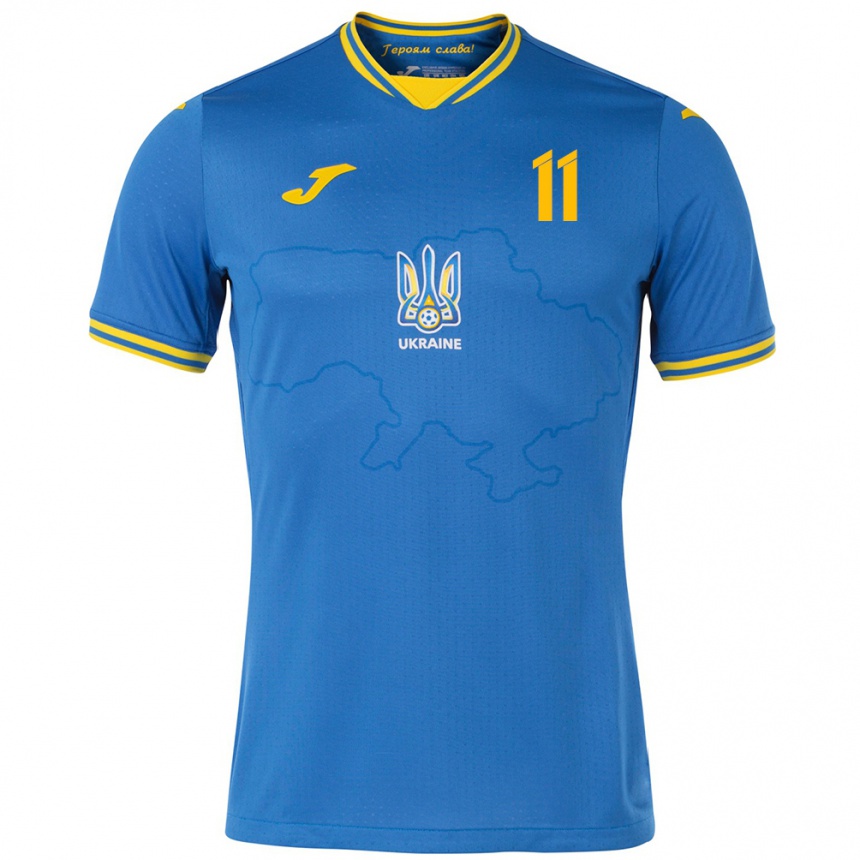 Kids Football Ukraine Nikita Kryvtsov #11 Blue Away Jersey 24-26 T-Shirt Uk