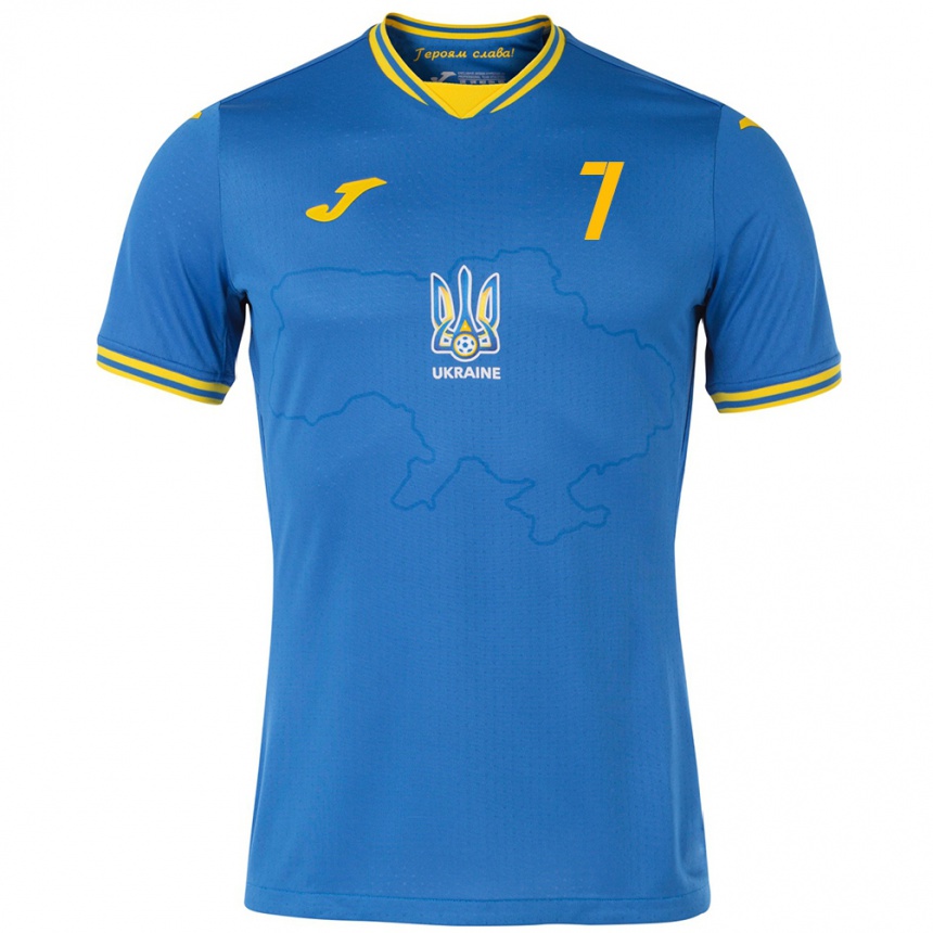 Kids Football Ukraine Oleg Fedor #7 Blue Away Jersey 24-26 T-Shirt Uk