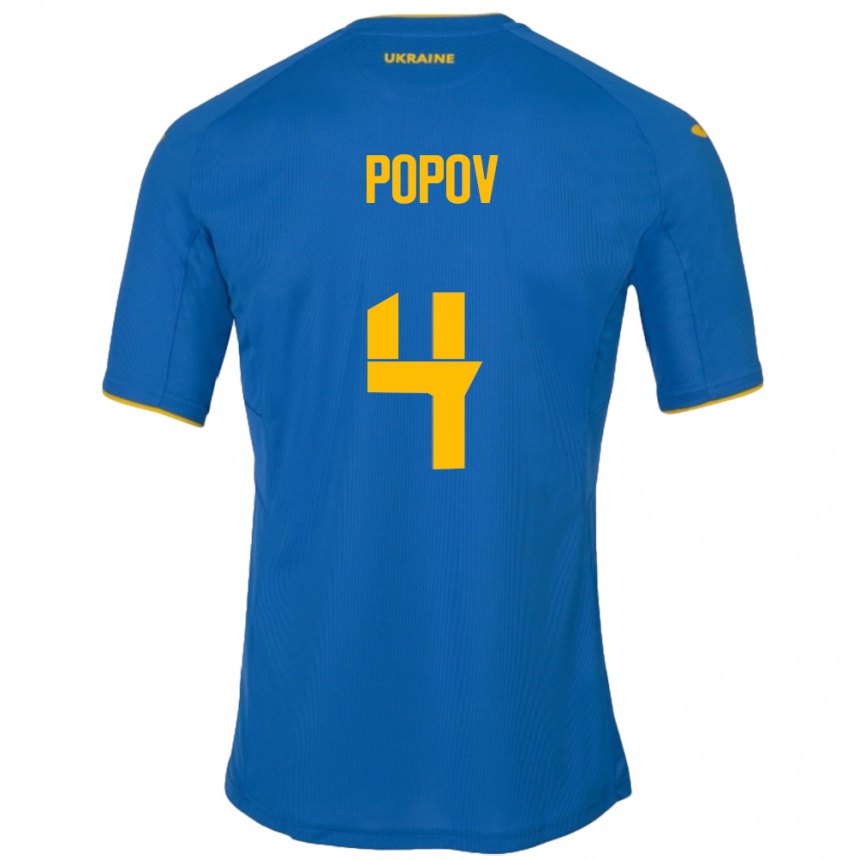 Kids Football Ukraine Denys Popov #4 Blue Away Jersey 24-26 T-Shirt Uk