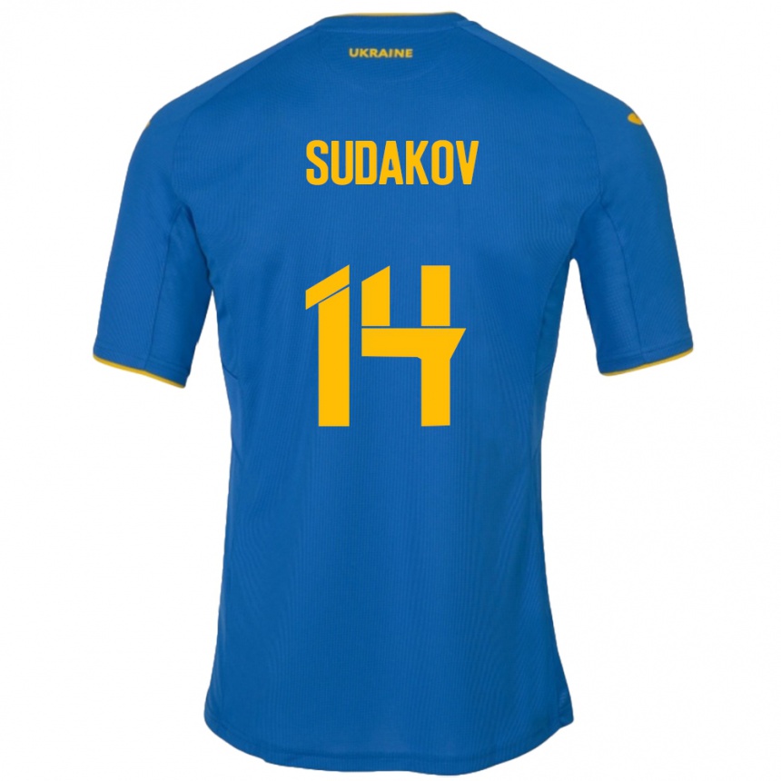 Kids Football Ukraine Georgiy Sudakov #14 Blue Away Jersey 24-26 T-Shirt Uk