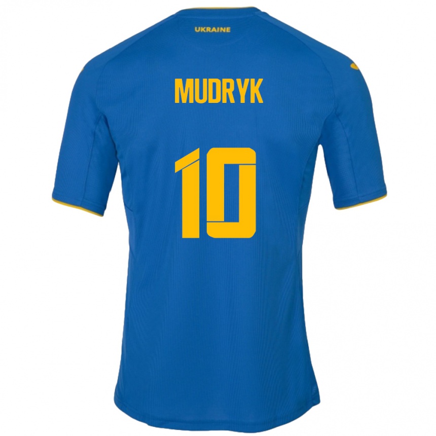 Kids Football Ukraine Mykhaylo Mudryk #10 Blue Away Jersey 24-26 T-Shirt Uk