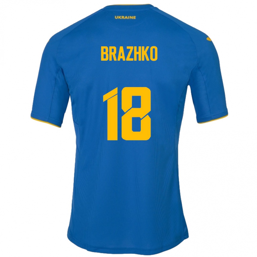 Kids Football Ukraine Volodymyr Brazhko #18 Blue Away Jersey 24-26 T-Shirt Uk