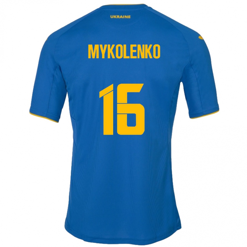 Kids Football Ukraine Vitaliy Mykolenko #16 Blue Away Jersey 24-26 T-Shirt Uk