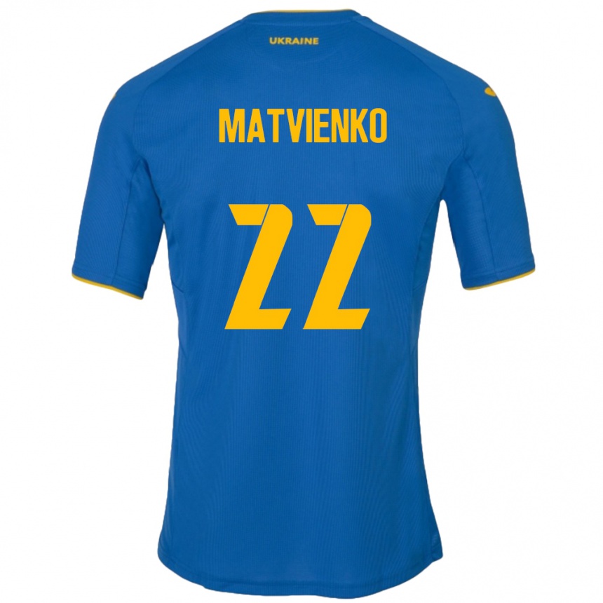 Kids Football Ukraine Mykola Matvienko #22 Blue Away Jersey 24-26 T-Shirt Uk