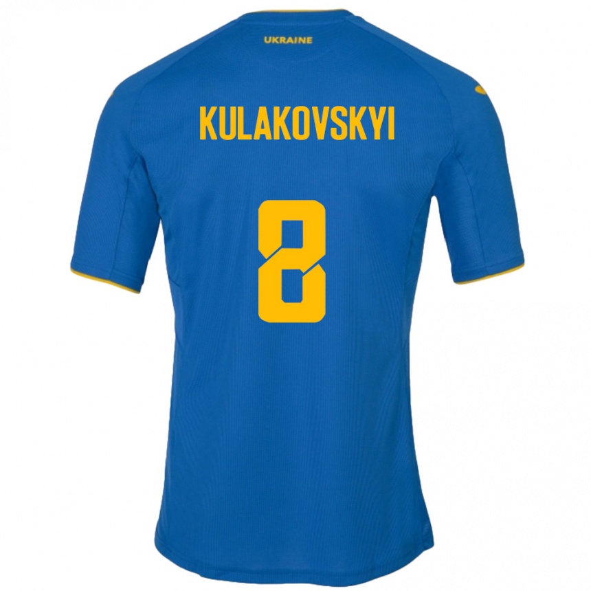 Kids Football Ukraine Artem Kulakovskyi #8 Blue Away Jersey 24-26 T-Shirt Uk