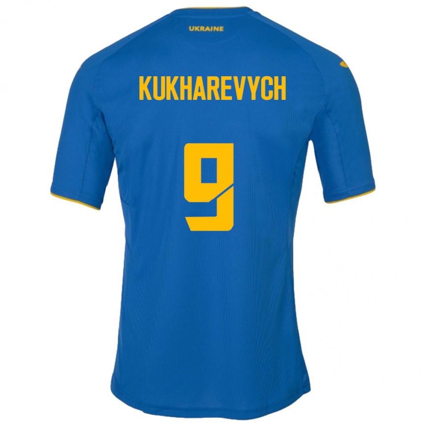 Kids Football Ukraine Mykola Kukharevych #9 Blue Away Jersey 24-26 T-Shirt Uk