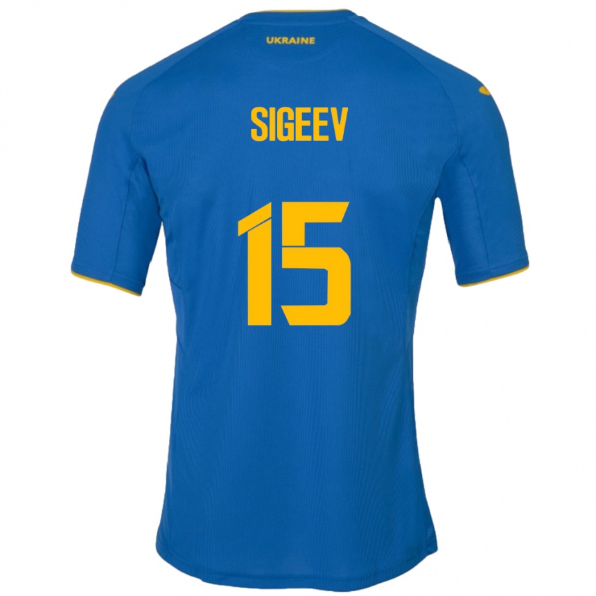 Kids Football Ukraine Kyrylo Sigeev #15 Blue Away Jersey 24-26 T-Shirt Uk