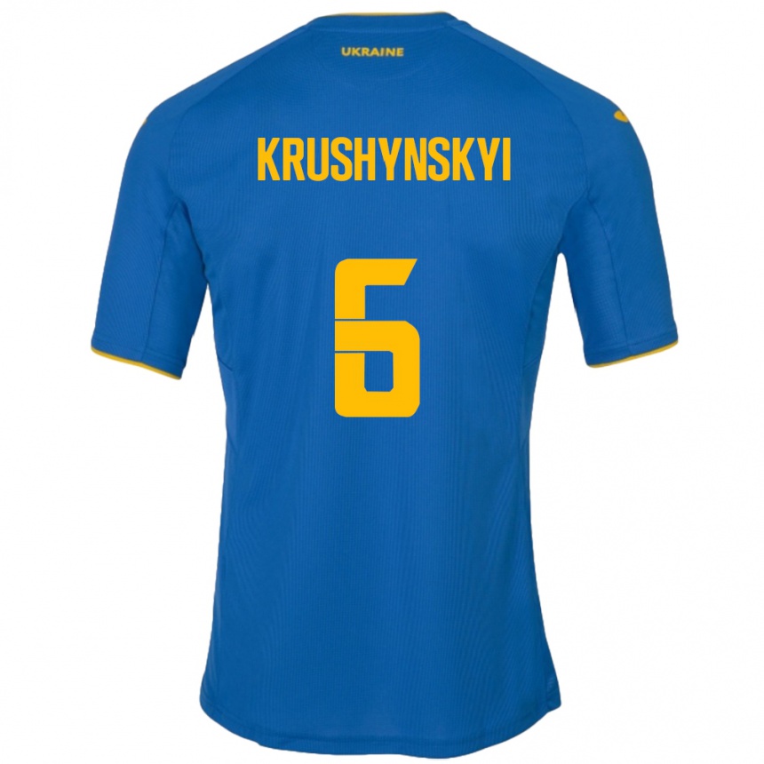 Kids Football Ukraine Borys Krushynskyi #6 Blue Away Jersey 24-26 T-Shirt Uk