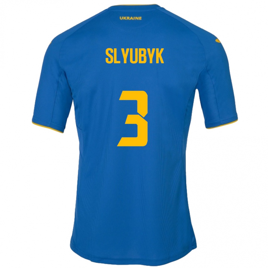 Kids Football Ukraine Bogdan Slyubyk #3 Blue Away Jersey 24-26 T-Shirt Uk