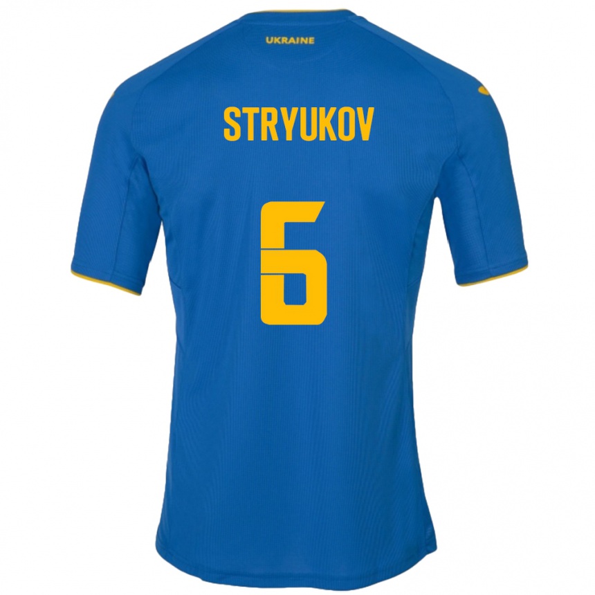 Kids Football Ukraine Maksym Stryukov #6 Blue Away Jersey 24-26 T-Shirt Uk