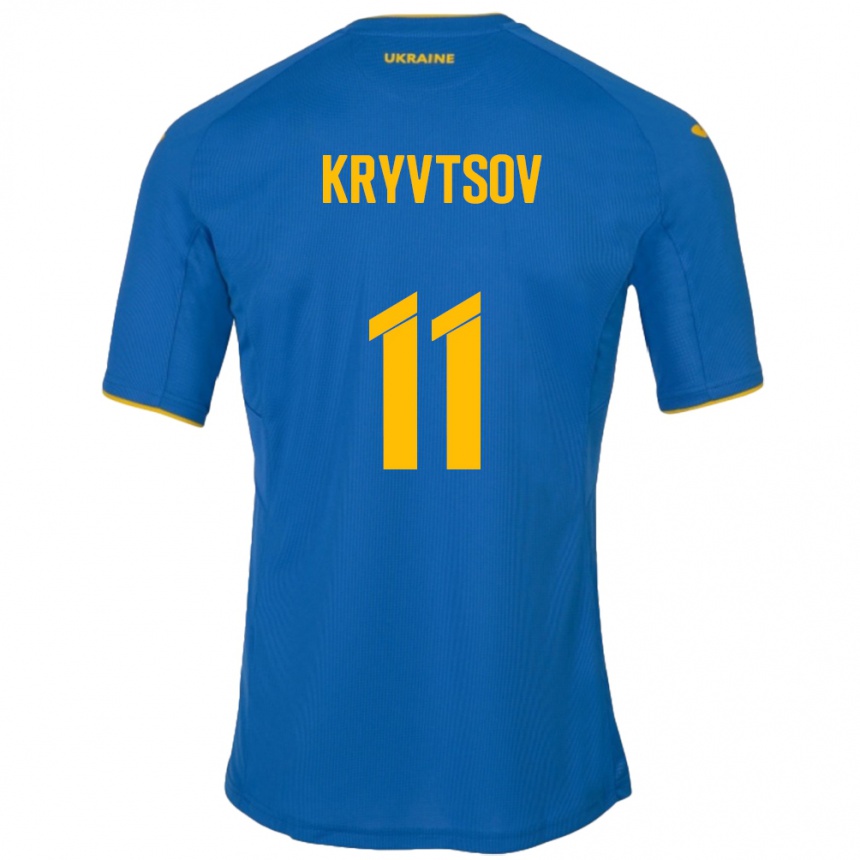 Kids Football Ukraine Nikita Kryvtsov #11 Blue Away Jersey 24-26 T-Shirt Uk