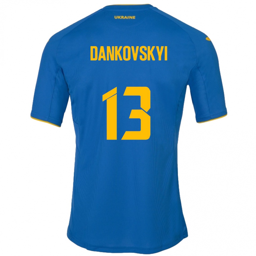 Kids Football Ukraine Yegor Dankovskyi #13 Blue Away Jersey 24-26 T-Shirt Uk