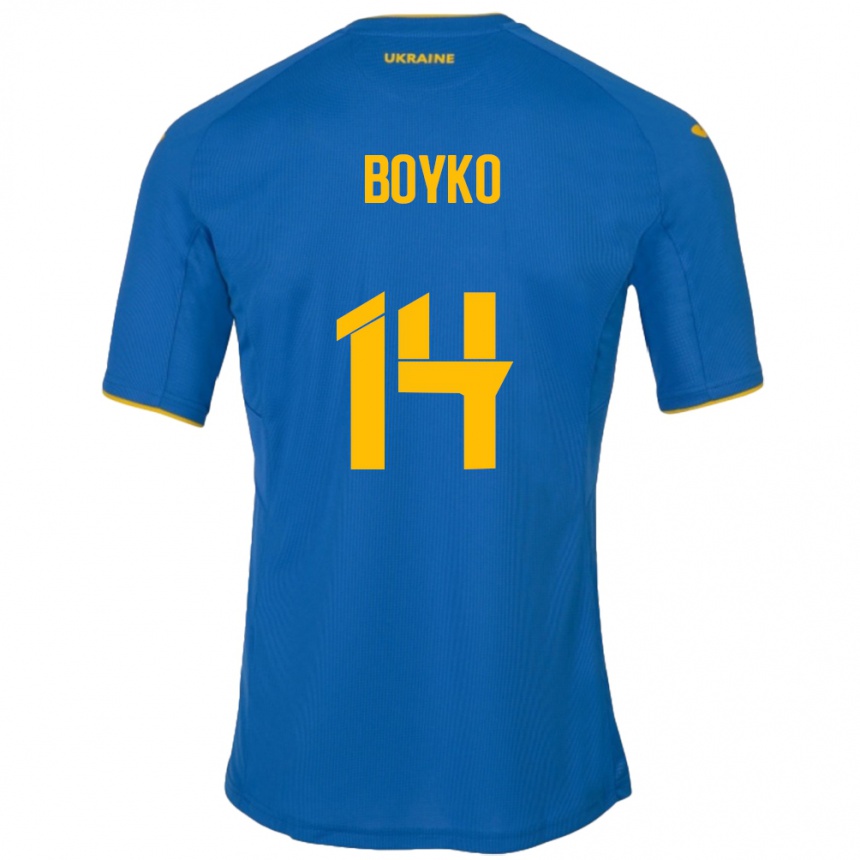 Kids Football Ukraine Evgen Boyko #14 Blue Away Jersey 24-26 T-Shirt Uk