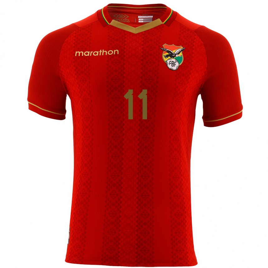 Kids Football Bolivia Carmelo Algarañaz #11 Red Away Jersey 24-26 T-Shirt Uk