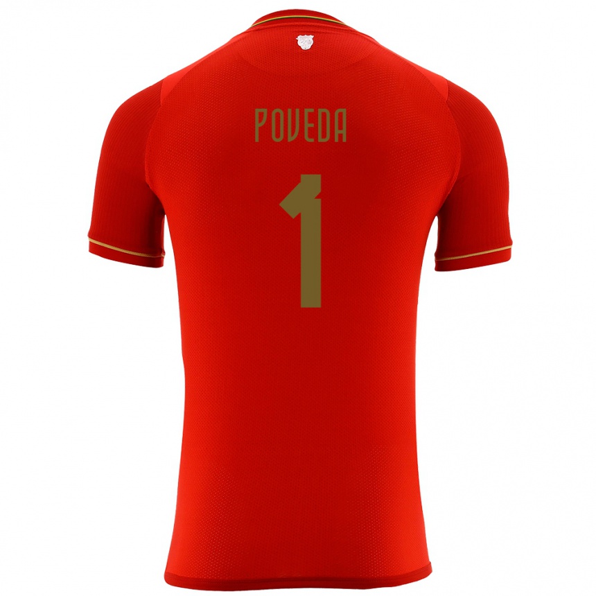 Kids Football Bolivia Bruno Poveda #1 Red Away Jersey 24-26 T-Shirt Uk