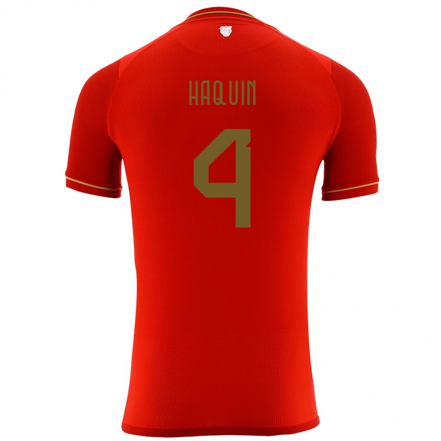 Kids Football Bolivia Luis Haquín #4 Red Away Jersey 24-26 T-Shirt Uk