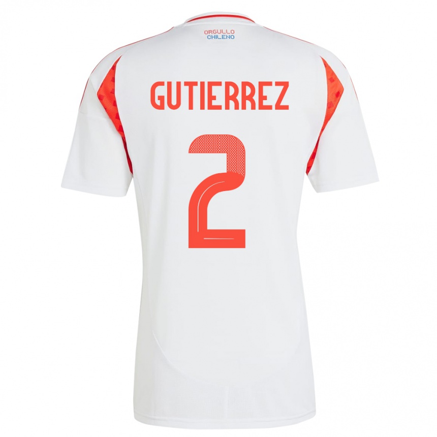 Kids Football Chile Joaquín Gutiérrez #2 White Away Jersey 24-26 T-Shirt Uk