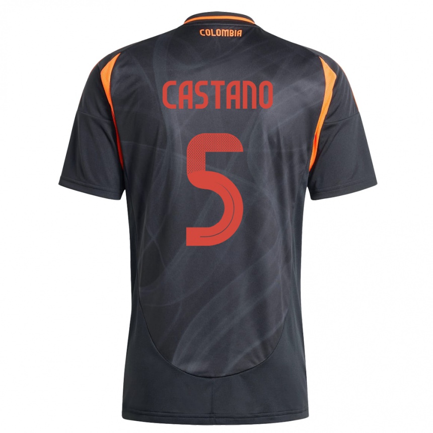 Kids Football Colombia Kevin Castaño #5 Black Away Jersey 24-26 T-Shirt Uk