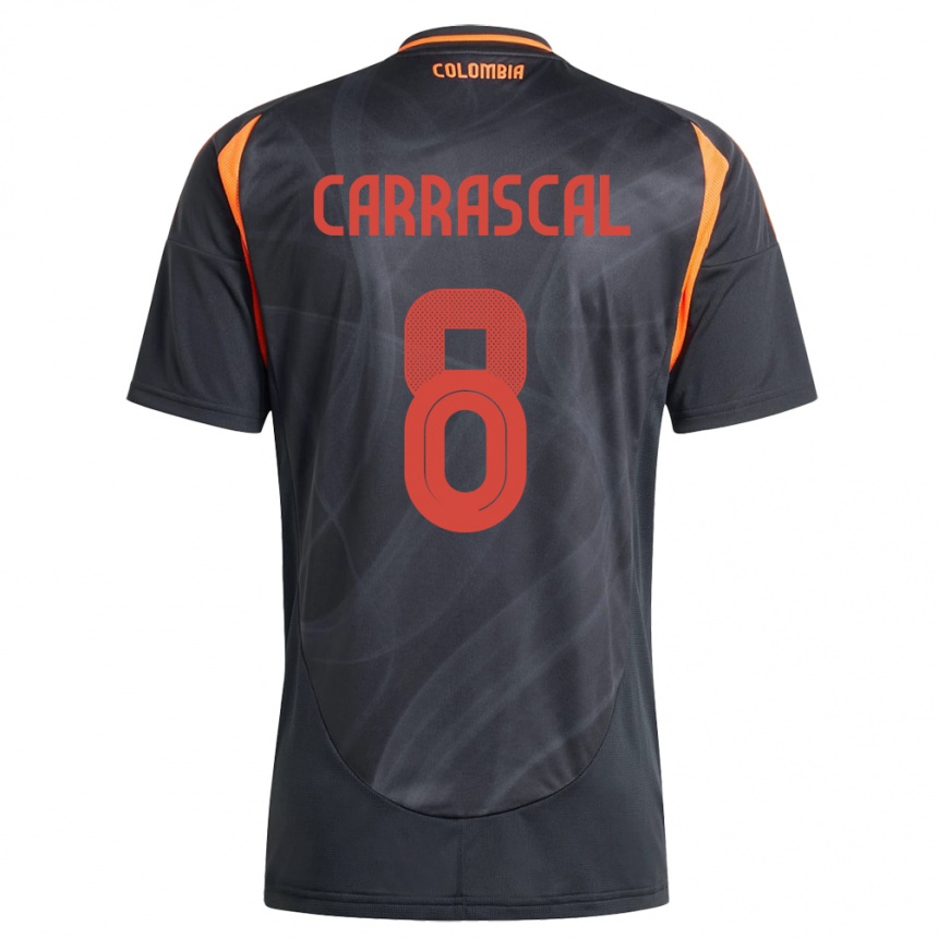 Kids Football Colombia Jorge Carrascal #8 Black Away Jersey 24-26 T-Shirt Uk