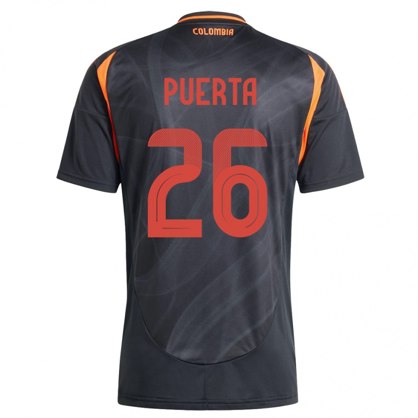 Kids Football Colombia Gustavo Puerta #26 Black Away Jersey 24-26 T-Shirt Uk