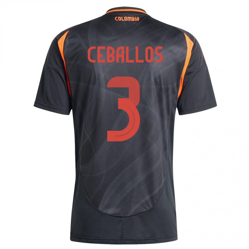 Kids Football Colombia Brayan Ceballos #3 Black Away Jersey 24-26 T-Shirt Uk