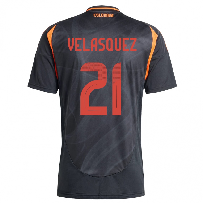 Kids Football Colombia Samuel Velásquez #21 Black Away Jersey 24-26 T-Shirt Uk