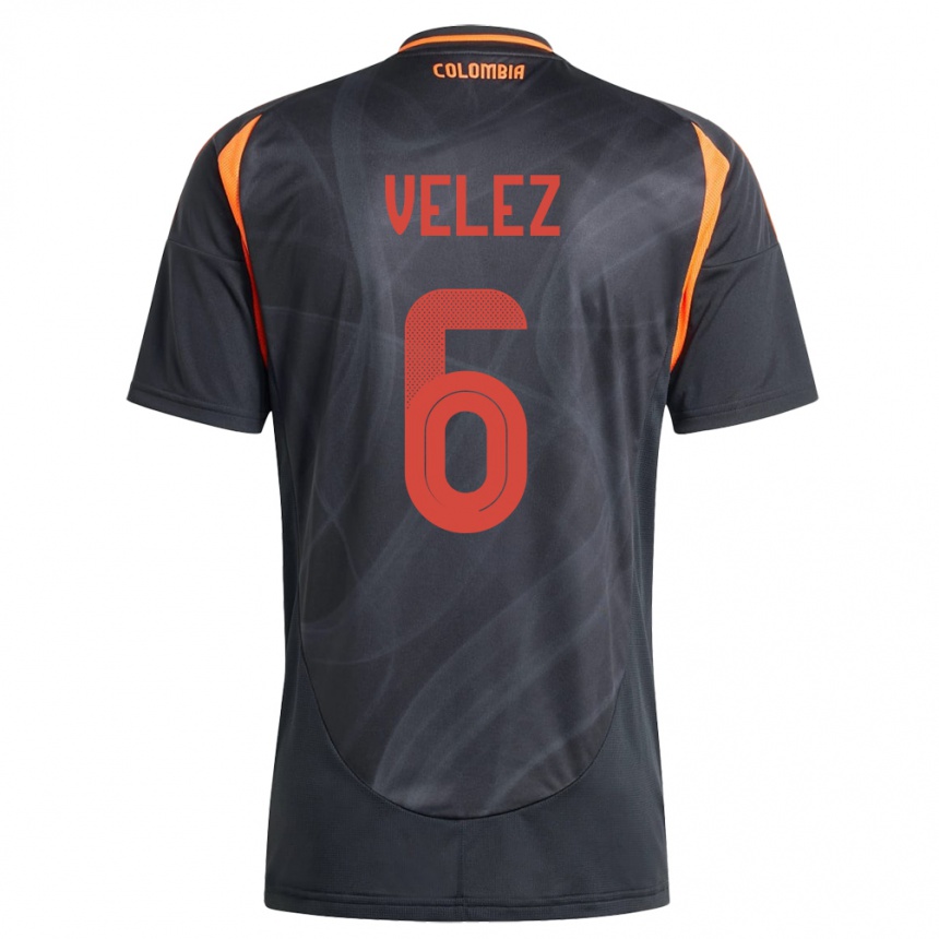 Kids Football Colombia Jhon Vélez #6 Black Away Jersey 24-26 T-Shirt Uk