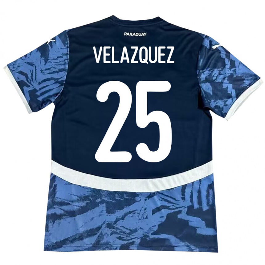 Kids Football Paraguay Gustavo Velázquez #25 Blue Away Jersey 24-26 T-Shirt Uk