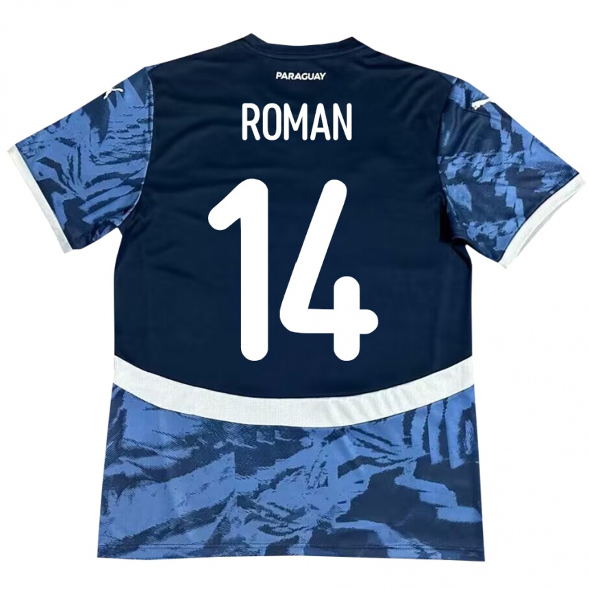 Kids Football Paraguay Fernando Román #14 Blue Away Jersey 24-26 T-Shirt Uk