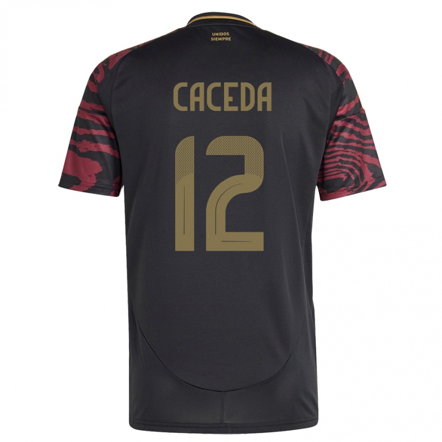 Kids Football Peru Carlos Cáceda #12 Black Away Jersey 24-26 T-Shirt Uk