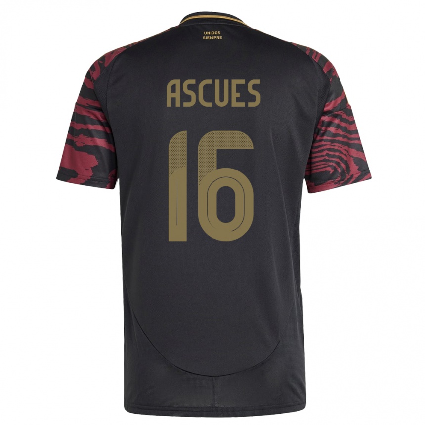 Kids Football Peru Carlos Ascues #16 Black Away Jersey 24-26 T-Shirt Uk