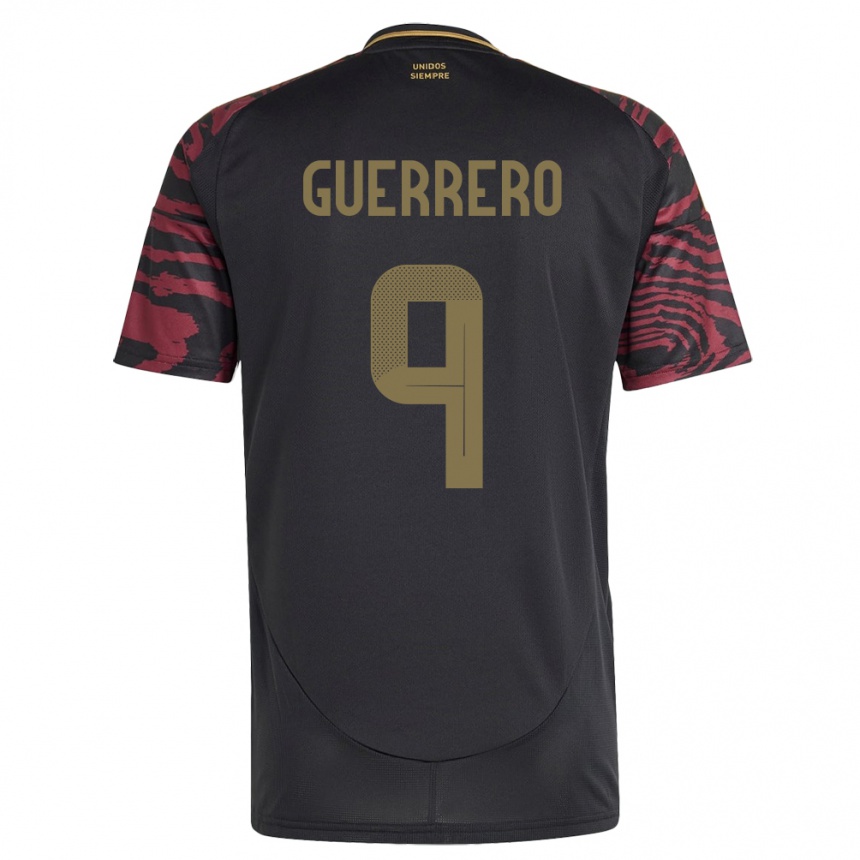 Kids Football Peru Paolo Guerrero #9 Black Away Jersey 24-26 T-Shirt Uk