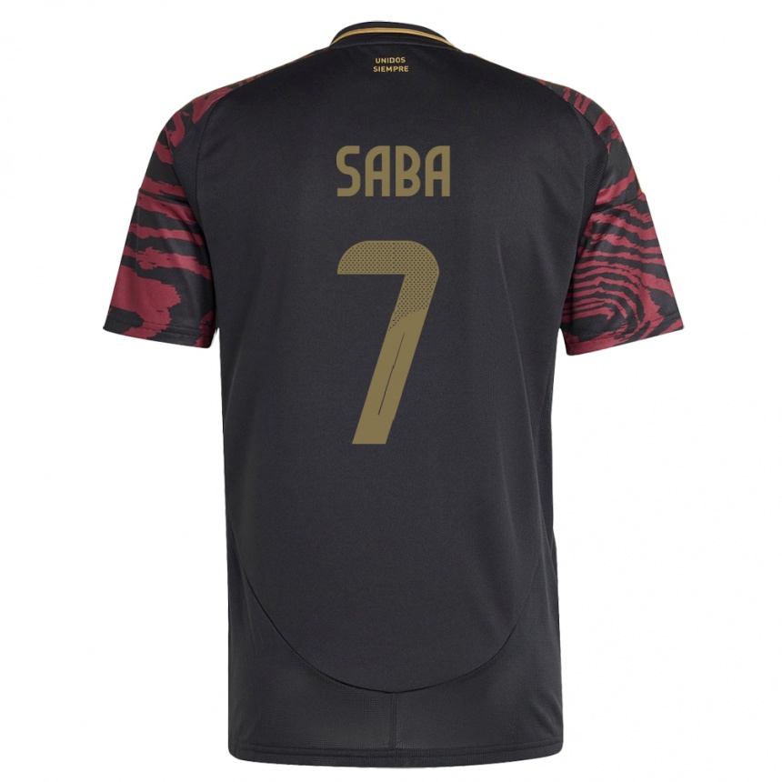 Kids Football Peru Emilio Saba #7 Black Away Jersey 24-26 T-Shirt Uk