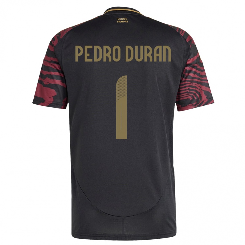 Kids Football Peru Juan Pedro Durán #1 Black Away Jersey 24-26 T-Shirt Uk