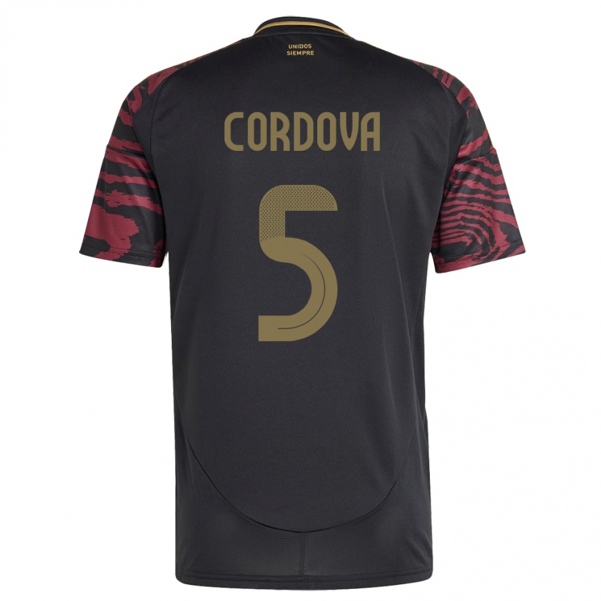 Kids Football Peru Bryan Córdova #5 Black Away Jersey 24-26 T-Shirt Uk