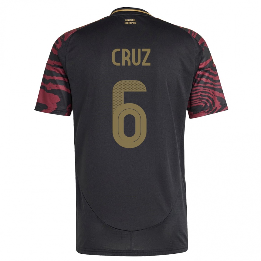 Kids Football Peru Esteban Cruz #6 Black Away Jersey 24-26 T-Shirt Uk