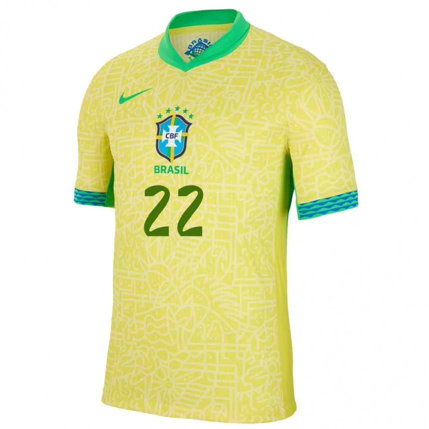 Men Football Brazil Millene #22 Yellow Home Jersey 24-26 T-Shirt Uk