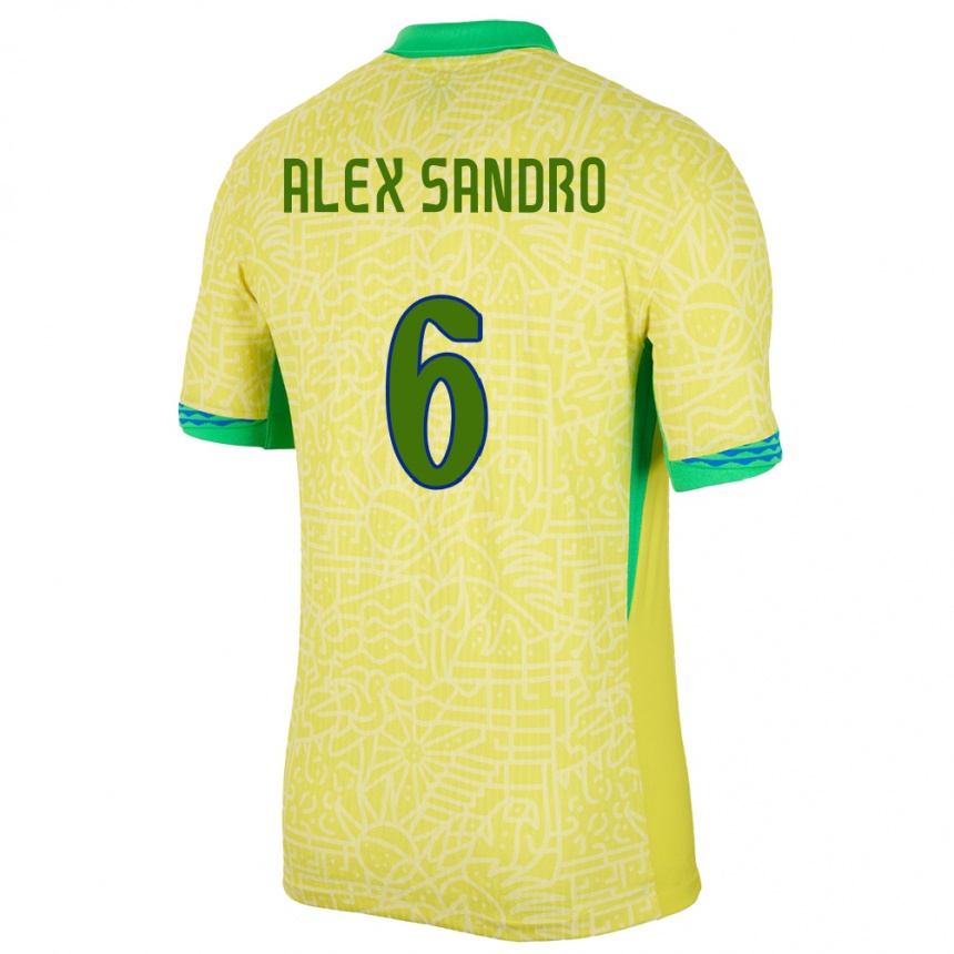 Men Football Brazil Alex Sandro #6 Yellow Home Jersey 24-26 T-Shirt Uk