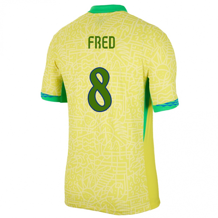 Men Football Brazil Fred #8 Yellow Home Jersey 24-26 T-Shirt Uk