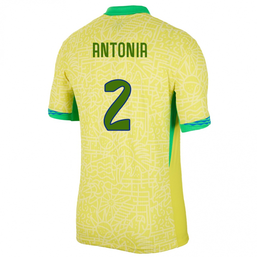 Men Football Brazil Antonia #2 Yellow Home Jersey 24-26 T-Shirt Uk