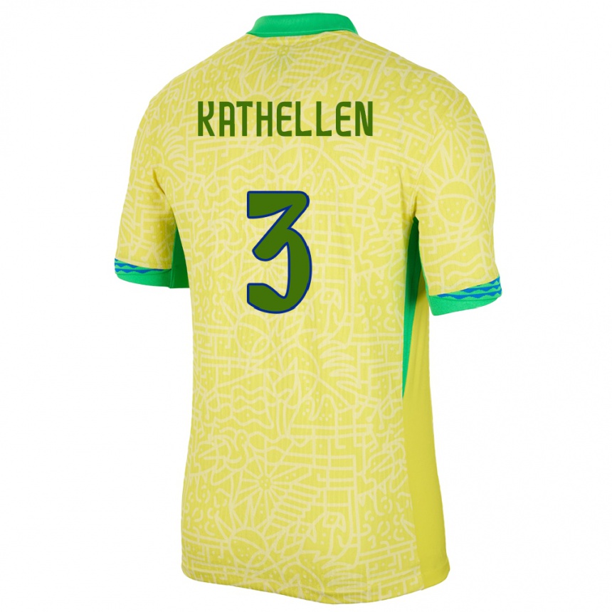 Men Football Brazil Kathellen #3 Yellow Home Jersey 24-26 T-Shirt Uk