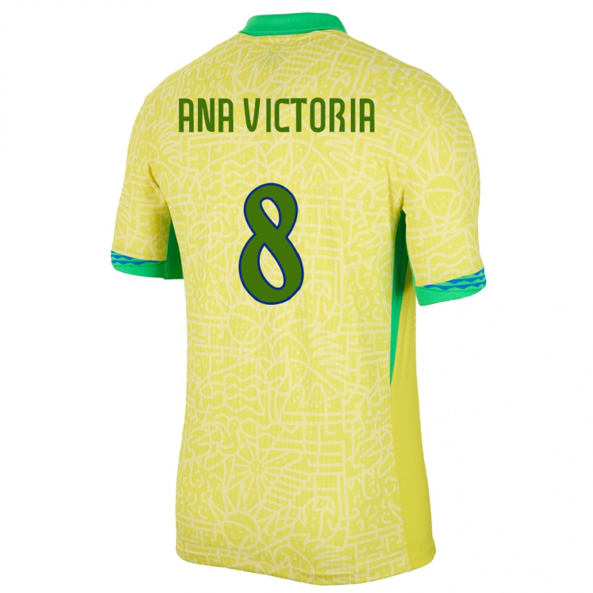 Men Football Brazil Ana Victoria #8 Yellow Home Jersey 24-26 T-Shirt Uk