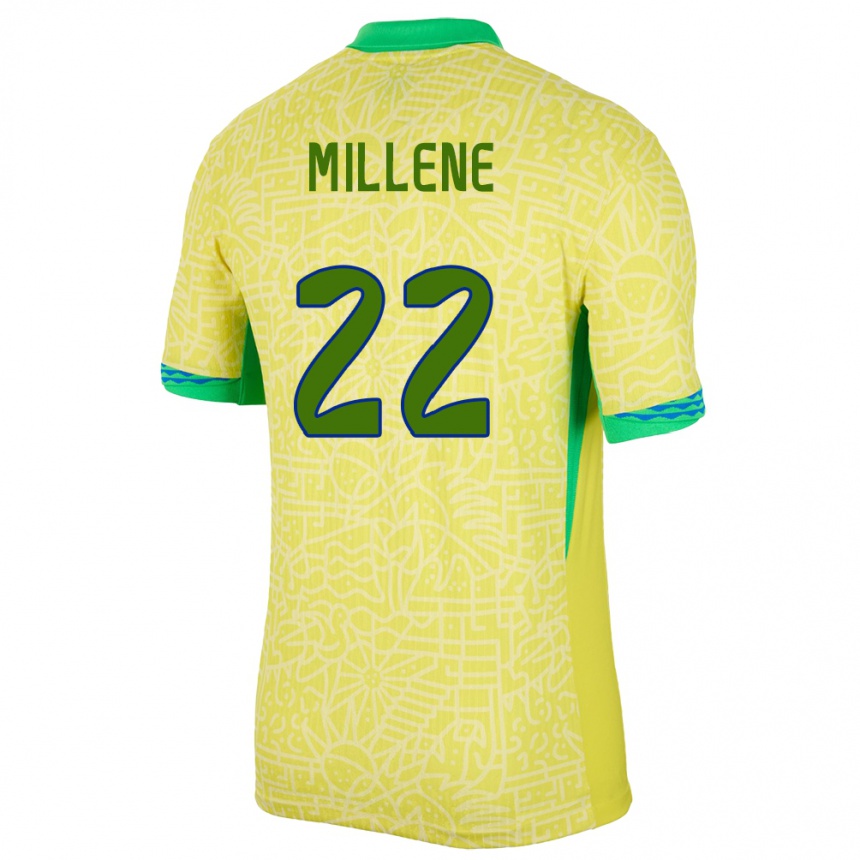 Men Football Brazil Millene #22 Yellow Home Jersey 24-26 T-Shirt Uk