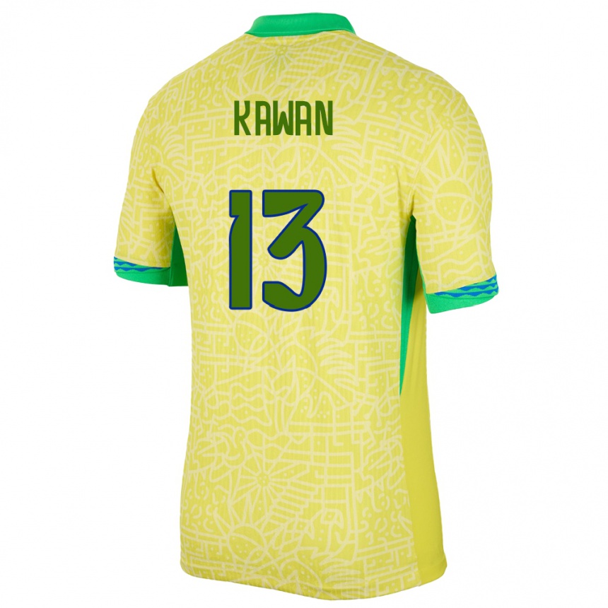 Men Football Brazil Lucas Kawan #13 Yellow Home Jersey 24-26 T-Shirt Uk